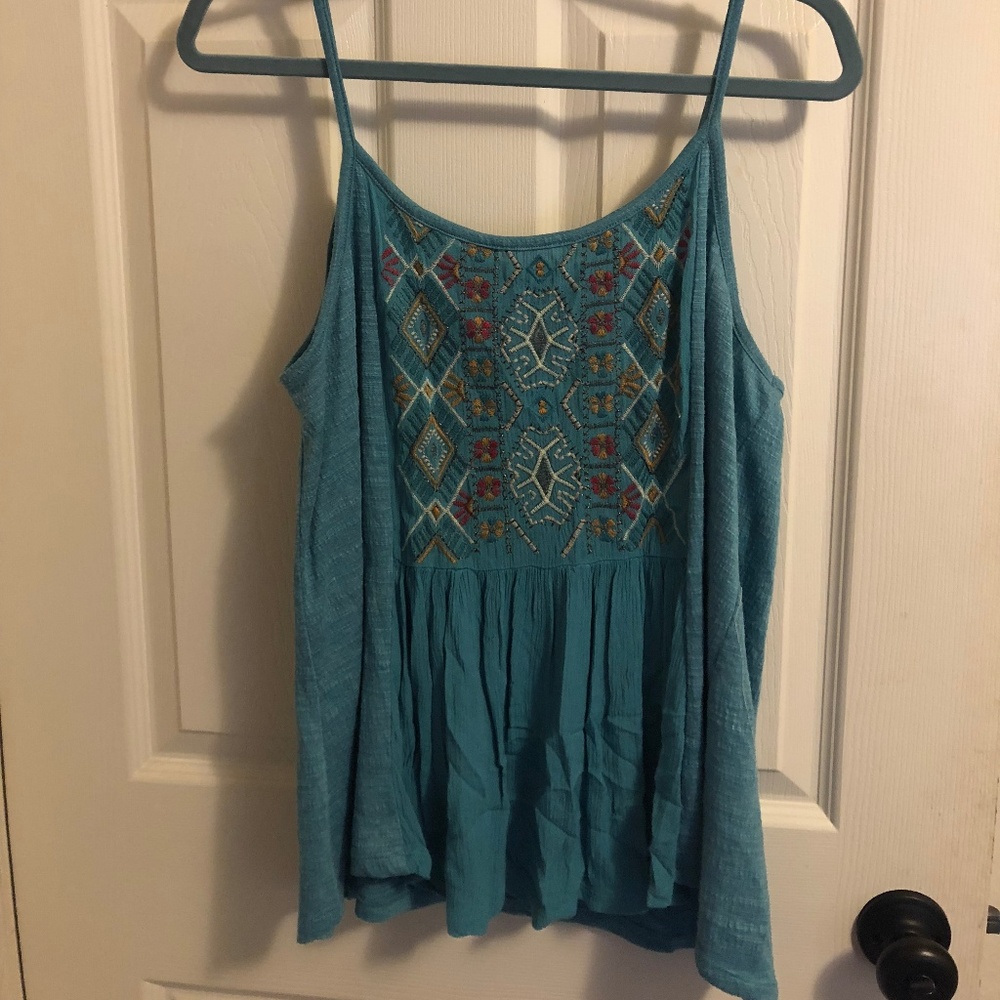 blue tribal print tank top blouse